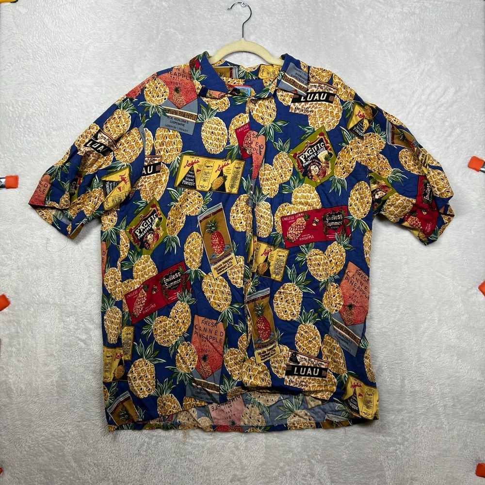 Vintage Joe Kealoha's Hawaiian Shirt Men's Blue Pineapple Print Button Up Beach - Picture 1 of 7